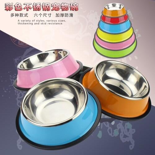 Color stainless steel dog bowl, non-slip pet bowl, dog food bowl, bite-resistant pet supplies