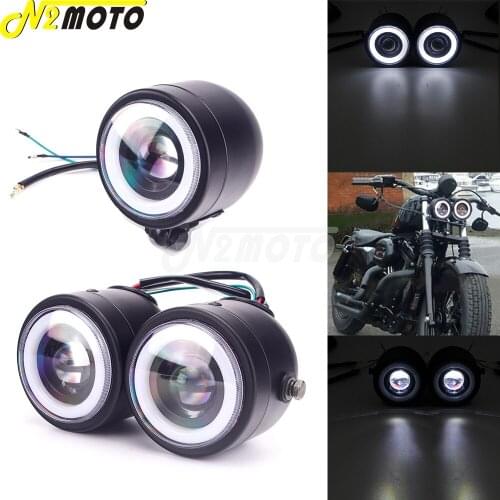 For Harley Softail Dyna Sportster Cafe Racer Scrambler Motorcycle Custom LED Angle Eye Single/Twin Dual Headlight Front Lighting