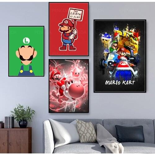Home Decor Painting Canvas Print Poster Modern Wall Art Modular Cartoon Anime Mario Funny Picture Bedroom Background No Frame