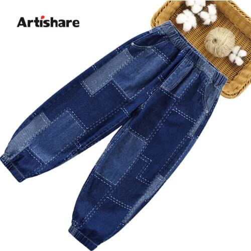 Jeans For Girl Plaid Pattern Girls Jeans Pants Casual Style Trousers For Children Spring Autumn Childrens Clothing 6 8 10 12 14