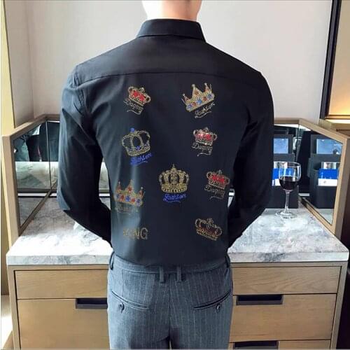 Original Hot Diamond Style Button T-Shirt Business Spring Office Mens Lapel Long Sleeve Personality Solid Color Slim