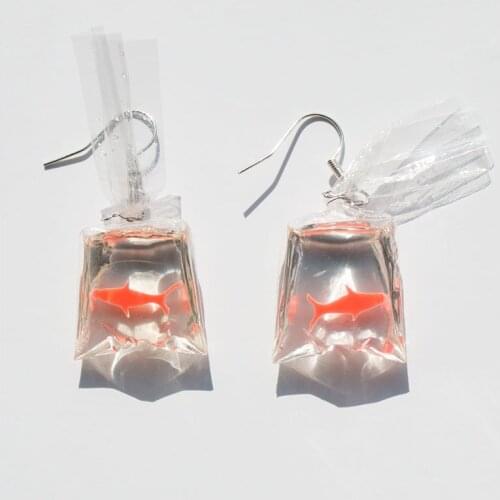 Kawaii cartoon resin goldfish drop earrings for women imitation water bag shape dangle earring brincos fashion jewelry gifts