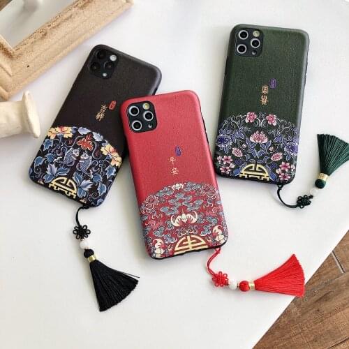 Chinese Auspicious Pattern Tassel Case for iPhone 12 Pro Max Back Phone Cover for 12Mini 11 Pro Max X XS XR 8 7 Plus SE 2020
