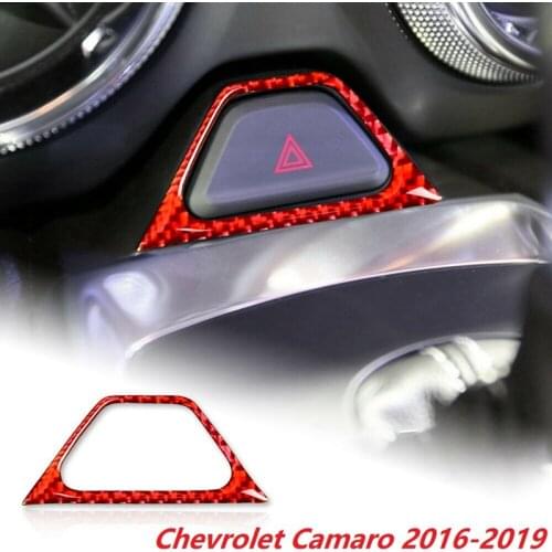 Red Emergency Warning Light Switch Button Cover Trim Carbon Fiber for Chevrolet Camaro 2016-2019