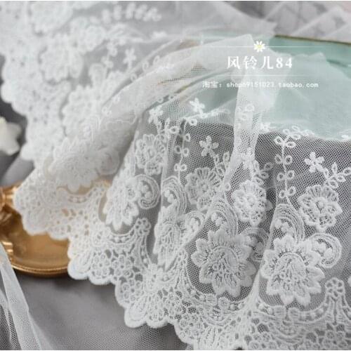 1 Meter 2020 New Lace Applique Mesh White Cotton Lace Fabric Embroidery Lace Accessories Trim For Wedding Dress 20cm Width