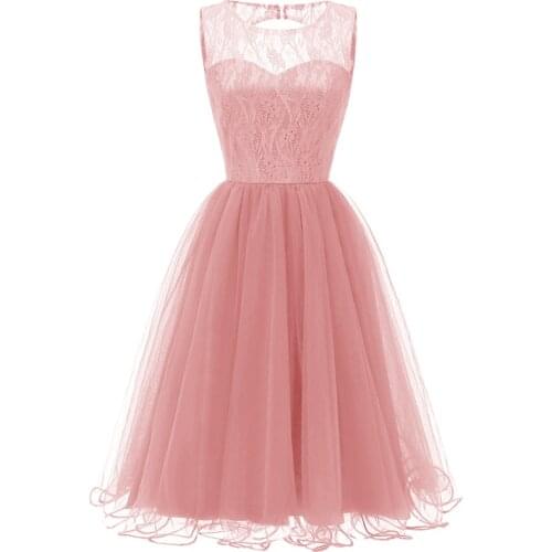 Lace Backless O Neck Sleeveless Elegant High Waist Ball Gown Dress Women Temperament Evening Party Solid Color Dresses