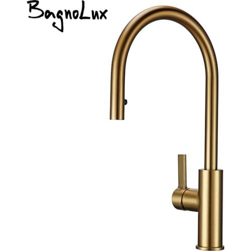 Bagnolux Luxury Matt Old Brushed Golden Brass Kitchen Faucet Hot And Cold Water Round Spout Single 360 Rotatable Kitchen Faucet
