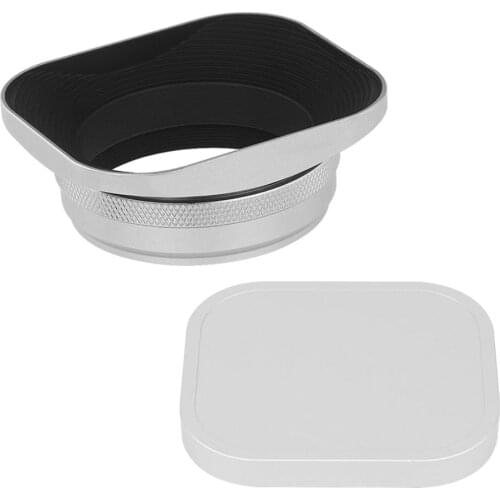 Haoge LHEW3 Square Metal Lens Hood with 49mm Adapter Ring +Cap for Fujifilm Fuji FinePix X100 X100S X100T X100F X70 X100V Silver