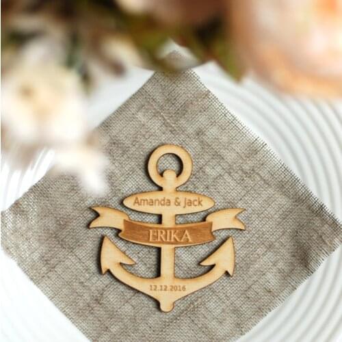 Lasercut name cards, Custom wood name cards, Nautical wedding, Wedding place cards, Wedding name cards, Anchor place cards