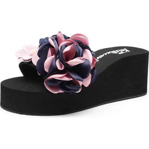 Summer Women DIY Wedge Slippers Faux Flowers Decor Fashion Seaside Beach Shoes Cool Slipper Sexy Ladies Sandals Drop Shipping