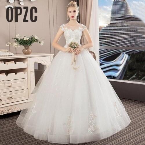 Fashion Simple Elegant O-Neck Sleeveless 2020 Wedding Dress Lace Up Floor-length Princess Lace Appliques Ball Gown Plus Size