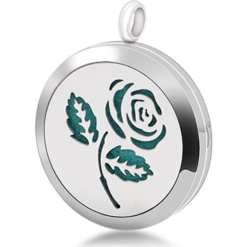 Fashion Personality Rose 316L Stainless Steel Aromatherapy Pendant Essential Oil Diffuser Necklace Perfume Locket Jewelry