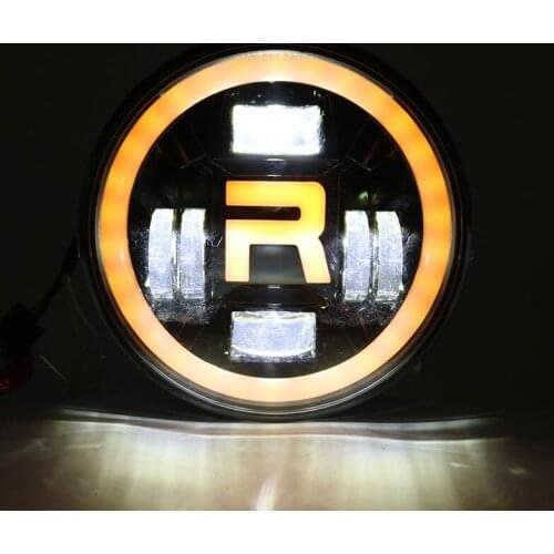 Motorcycle 7inch LED Headlight 7" LED DRL H4 Halo Ring Amber Turn Signal Headlamp For Jeep JK TJ Touring Lada 4x4 Yamaha Niva