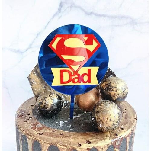 New Super Dad Fathers day Cake Topper Blue Daddy Birthday Cake Topper Supplies for Fathers day Birthday Party Cake Decorations