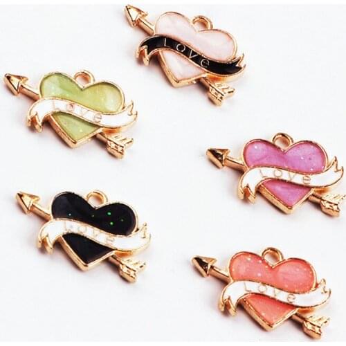 New Arrival 22*15MM Glitter Bling Alloy Heart Charms Gold Color Plated Oil Drop Lovely Hearts Bracelet Necklace Ornament Charm