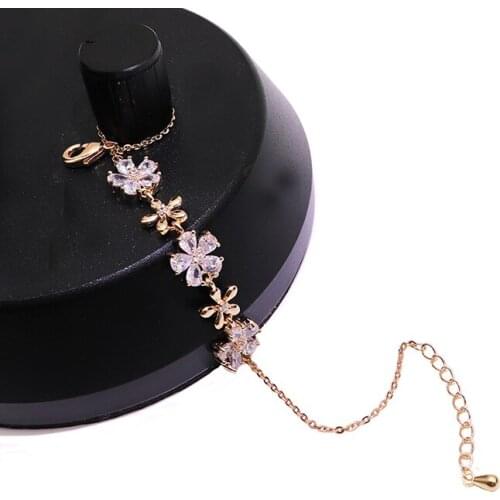 OKILY Elegant Zirconia Floral Brilliant Zircon Flower Bracelets with Lobster-claw-clasps Hand Chain for Women Fashion Jewelry