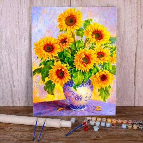 Sunflowers Flower Coloring By Numbers Painting Set Acrylic Paints 40*50 Picture By Numbers Photo Decoration Wholesale