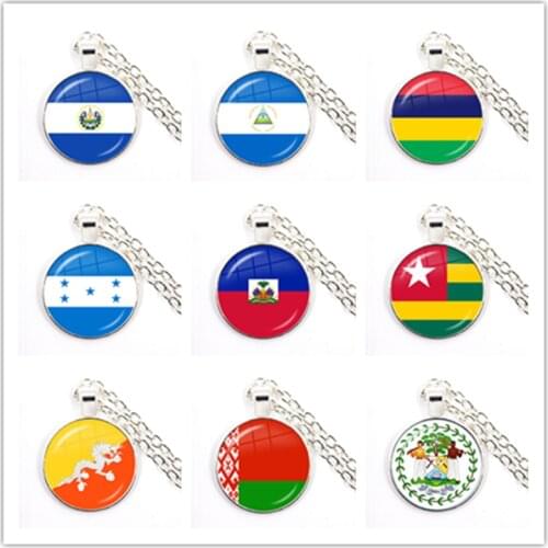 Sardova,Nicaragua,Mauritius,Honduras,Haiti,Togo,Bhutan,Belarus,Belize National Flag Glass Cabochon Pendant Necklace Jewelry Gift