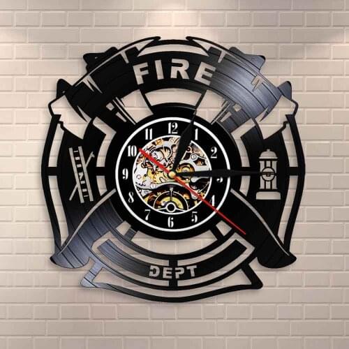 Firefighter Vinyl Record Wall Clock Fire & Rescue Fire Dept Sign Decoration Wall Clock Man Cave Firemen Decorative Clock Watch