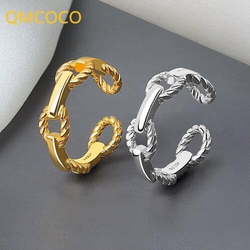 QMCOCO 925 Sterling Silver Simple Chain Ring Temperament Personality Female Trendy Resizable Opening Rings