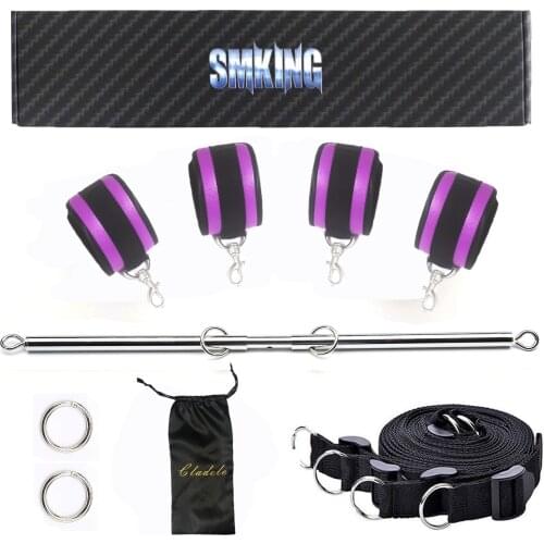 Stainless Steel Spreader Bar for Leg Spread Expandable Adjustable with Bdsm Bondage Handcuffs Adult Games Sex Toys for Couples