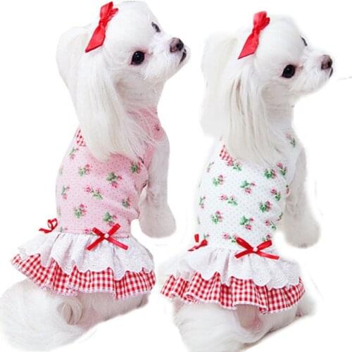 Floral Pet Clothes Summer Dog Dresses Girls Pink White Tutu Dress For Princess O-neck Shirt Dress For Small Dogs Pet Cat Skirt L
