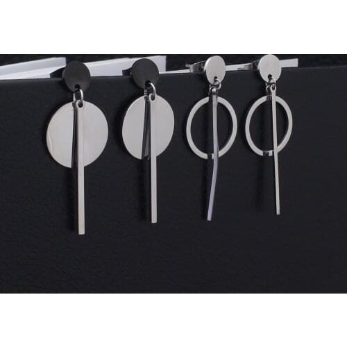 Drop Earrings Sliver Color Fashion Stainless Steel Jewelry Round Earrings For Women EKCZZAUBB