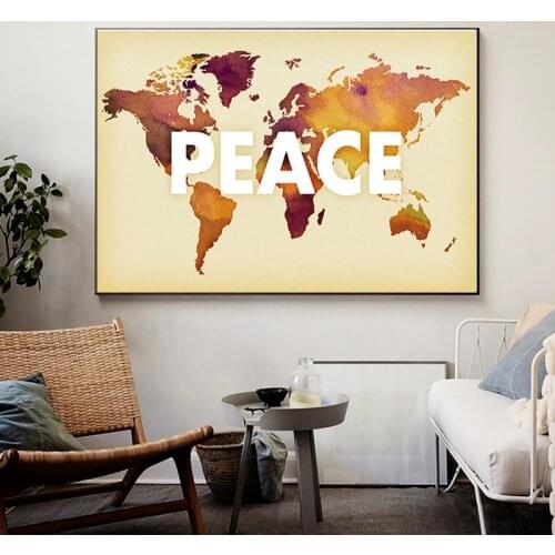 Modern Map Retro World Map Posters and Prints World Peace Map Canvas Paintings on The Wall Art Pictures for Living Room Decor
