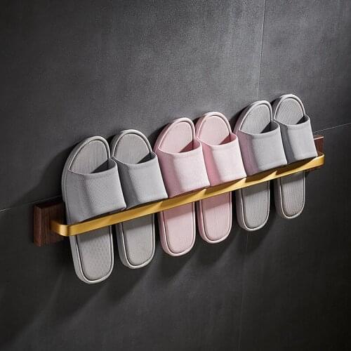 Bathroom Slipper Rack Wall Mount Wooden Aluminum Simple Door Toilet Towel Storage Shelf Drain Punch-Free Slippers Organizer