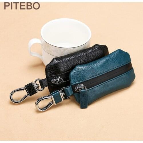 PITEBO Mens and womens leather multi-function high-capacity car cowhide waist-type Key Collection Card Bag Bluetooth anti-lost