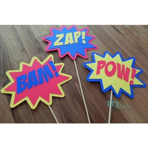 The Superhero Phrase Set (3 Pieces) - party wedding birthday mask pow bam zap superhero Cupcake Toppers