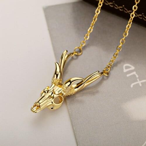 Vintage Punk Antler Horn Antelope Skull Necklaces For Women Men Elk Moose Deer Head Fawn Pendant Necklace Jewelry on the neck