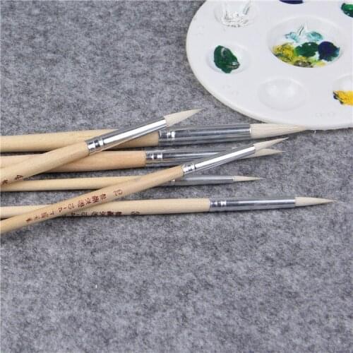6 pcs high quality wool Wooden Handle brush gouache watercolor oil painting brush art supplies dotting pen free shipping