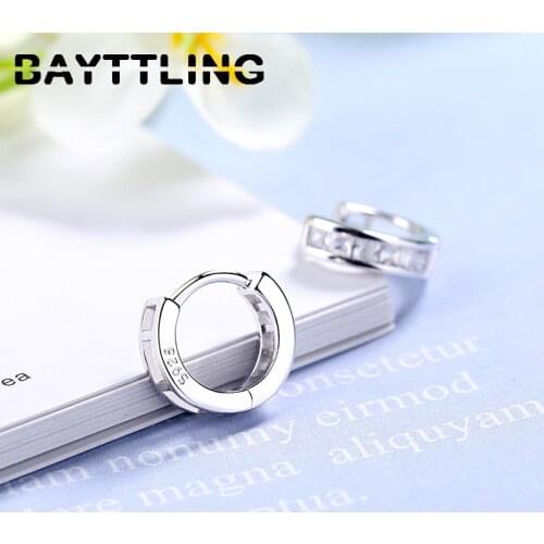 BAYTTLING 925 Sterling Silver 12MM Shiny Zircon Round Hoop Earrings For Women Fashion Wedding Jewelry Gifts