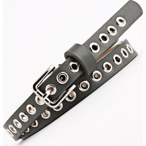 Ladies Women PU Leather Belt with Rivet Studded Single Grommet Holes Waist Chain Hip-Hop Girls Masculinity Bracelet