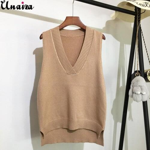 Unaiza Vest For Women Simple V-neck Knitted Waistcoat Loose And Thin Sleeveless Vest Waistcoat Women Solid Color 2021 New Vest