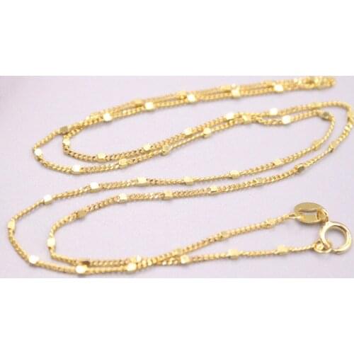 Real 18K Yellow Gold Women Necklace Beads Curb Chain 17.3inch 1mmW 2.4-2.7g / Spring Clasp GUARANTEED PURE 18K Gold