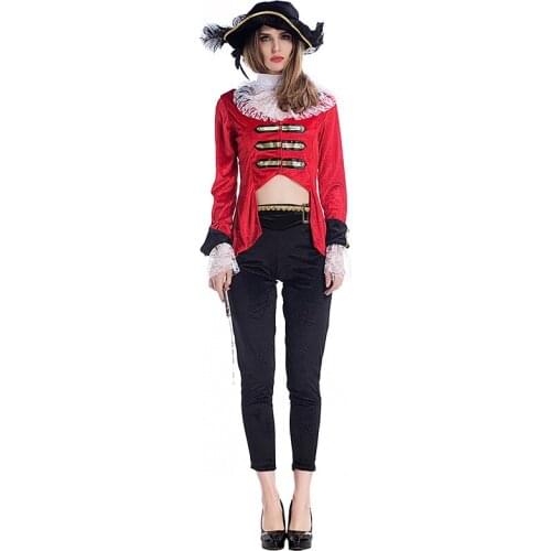 Women Sexy Pirate Captain Cosplay Costumes Hat Top Pants Neckwear Handwear 5Pcs Set Devil Dueen Cos Halloween Cosplay Costumes