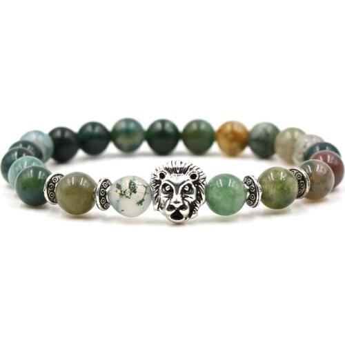 12 Styles Indian Green Stone Beads Bracelet Metal Owl Lion Head Charms Balance Buddha Prayer Stretch Yoga Bracelet Jewelry