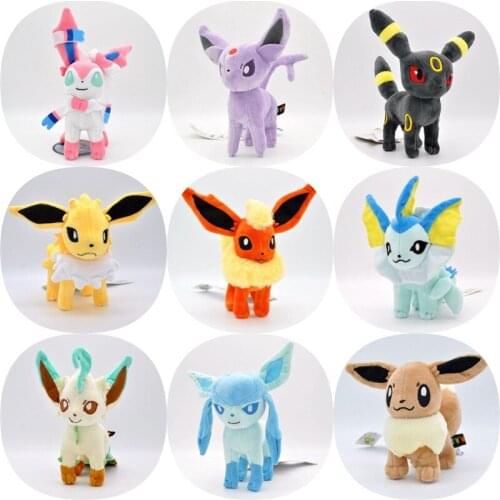 20CM Anime Pokemon Plush Toy Doll Stand Design Flareon Jolteon Vaporeon Eevee Stuffed Animals Soft Toys For Childeren Gift