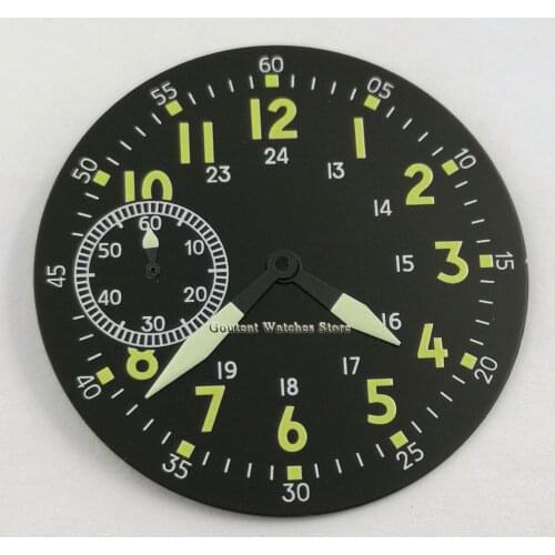 39mm sterile Black Watch Dial + Watch hands Fit eta 6497 Sea gull st36 movement watch Watch Parts