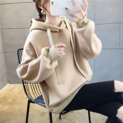 #2515 Winter Pullover Sweatshirts Womens Red Black Khaki Loose Casual Harajuku Streetwear Fleece Hoodies Sweatshirt Pullovers