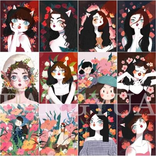 Diamond Embroidery Cartoon Girl 5D Diamond Painting Cross Stitch Anime Portrait Rhinestone Mosaic Home Decoration Wall Artwork