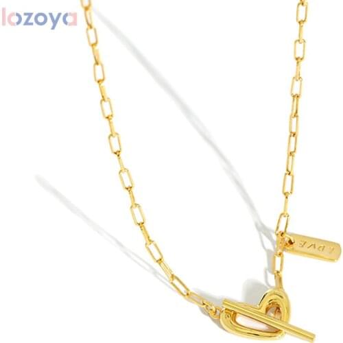 LOZOYA 100% 925 Sterling Silver Slim Luxury Jewelry Heart Fashion Chain Choker Necklace Women Fashion Heat For Lady Jewels