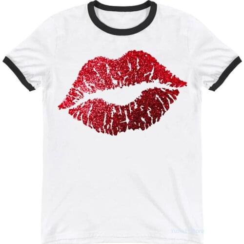 Red/Golden/Blue/Pink/Purple/Leopard Lips Print T-Shirt Women Summer Fashion Tops Tee Shirt Femme White Short Sleeve T Shirt