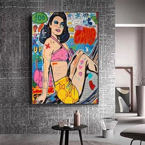 Graffiti Art Pop Street Naked Woman Sexy Poster Painting Canvas Print Wall Art Picture for Living Room Home Decor Wall Art Gift