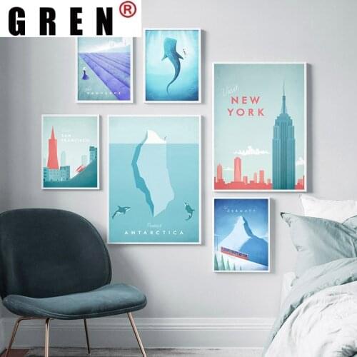 GREN Nordic Travel City Sea Landscape Canvas Painting Wall Art Print Poster Picture Modern Child Kid Living Room Home Decor