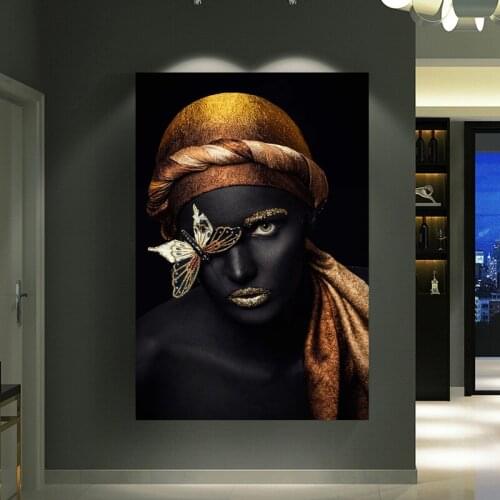 Fine Gold of The Nobility of African Woman Costly Makeup Is Worn Poster Printing Oil Painting Wall Pictures for Living Room