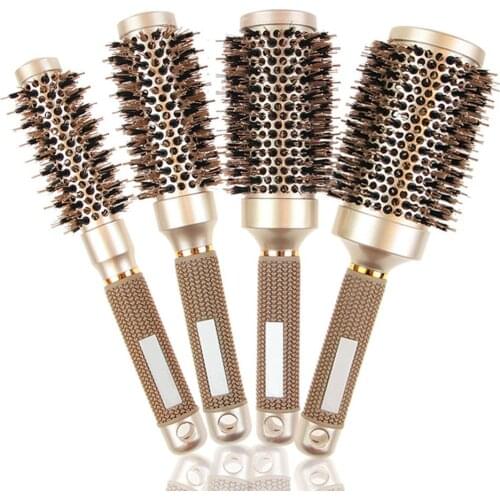 Hair Comb Ceramic Iron Hair Brush Anti-static High Temperature Resistant Round Barrel Comb Hairstyling Drying Curling Tool
