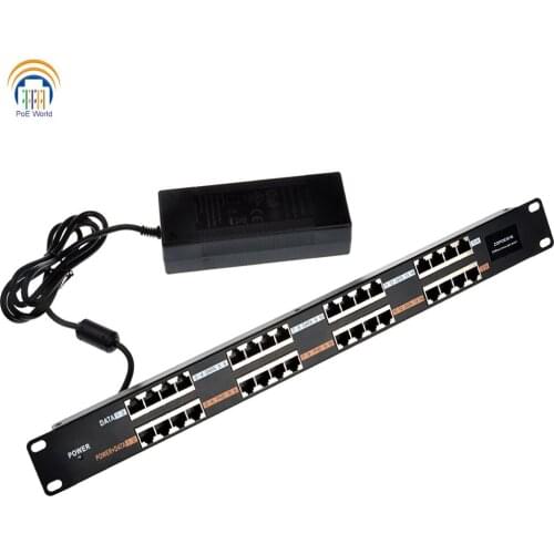 Rack Mount Passive PoE Patch Panel kits 16 Port Power over Ethernet Injector power supply with 24v 120w
